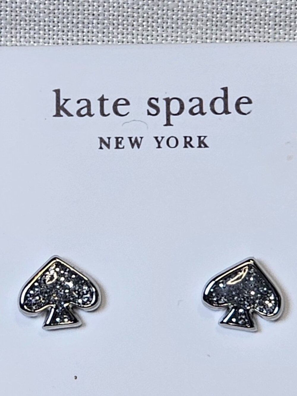 Kate Spade Glitter Spade Stud Earrings – Silver Sparkle New on card